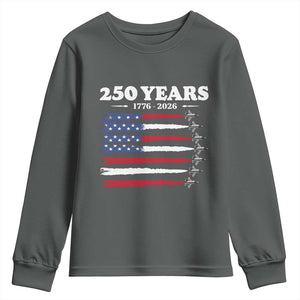 American Flag Fighter Jets Youth Sweatshirt USA 250 Years Of Freedom TS12 Dark Heather Print Your Wear