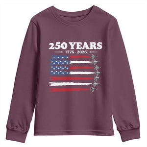 American Flag Fighter Jets Youth Sweatshirt USA 250 Years Of Freedom TS12 Maroon Print Your Wear