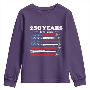 American Flag Fighter Jets Youth Sweatshirt USA 250 Years Of Freedom TS12 Purple Print Your Wear