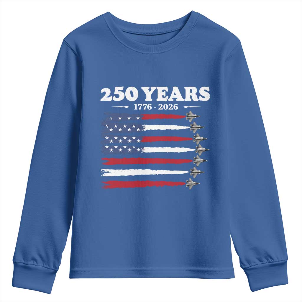 American Flag Fighter Jets Youth Sweatshirt USA 250 Years Of Freedom TS12 Royal Blue Print Your Wear