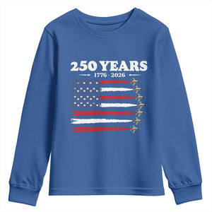 American Flag Fighter Jets Youth Sweatshirt USA 250 Years Of Freedom TS12 Royal Blue Print Your Wear