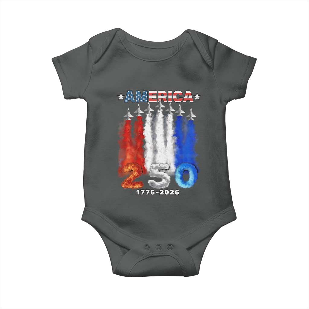 Patriotic Fighter Jets Baby Onesie USA 250 Years Of Freedom TS12 Dark Heather Print Your Wear