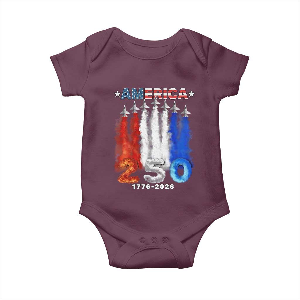Patriotic Fighter Jets Baby Onesie USA 250 Years Of Freedom TS12 Maroon Print Your Wear