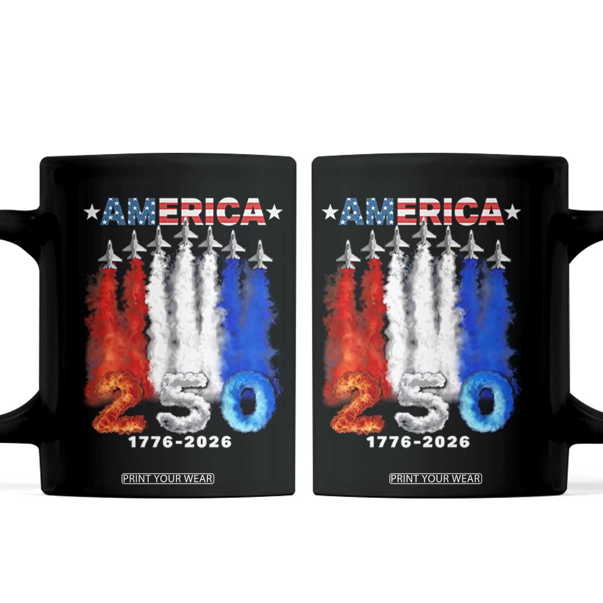 Patriotic Fighter Jets Coffee Mug USA 250 Years Of Freedom TS12 Black Print Your Wear