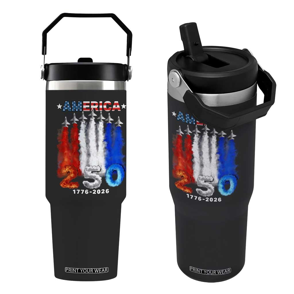 Patriotic Fighter Jets Flip Straw Tumbler USA 250 Years Of Freedom TS12 One Size: 30 oz Black Print Your Wear