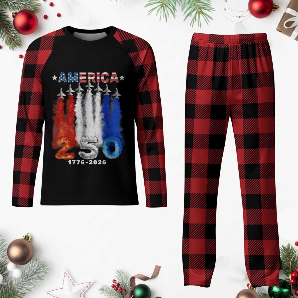 Patriotic Fighter Jets Plaid Pajama Set USA 250 Years Of Freedom TS12 Buffalo Plaid Print Your Wear