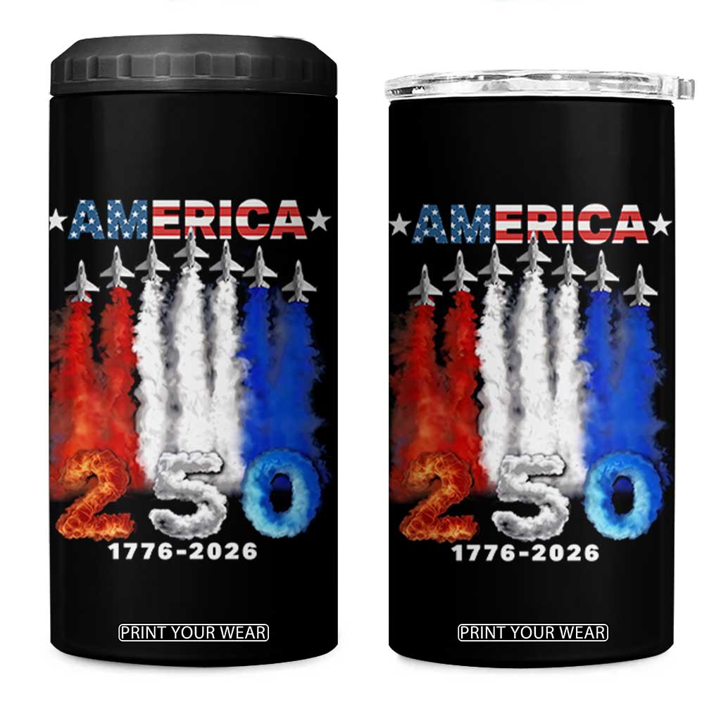 Patriotic Fighter Jets 4 in 1 Can Cooler Tumbler USA 250 Years Of Freedom TS12 One Size: 16 oz Black Print Your Wear