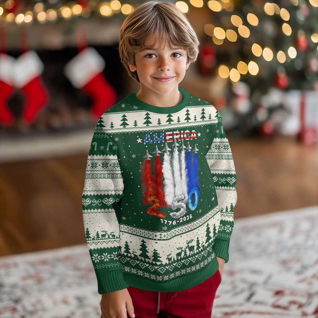 Patriotic Fighter Jets Ugly Christmas Sweater USA 250 Years Of Freedom TS12 Forest Green Beige Print Your Wear