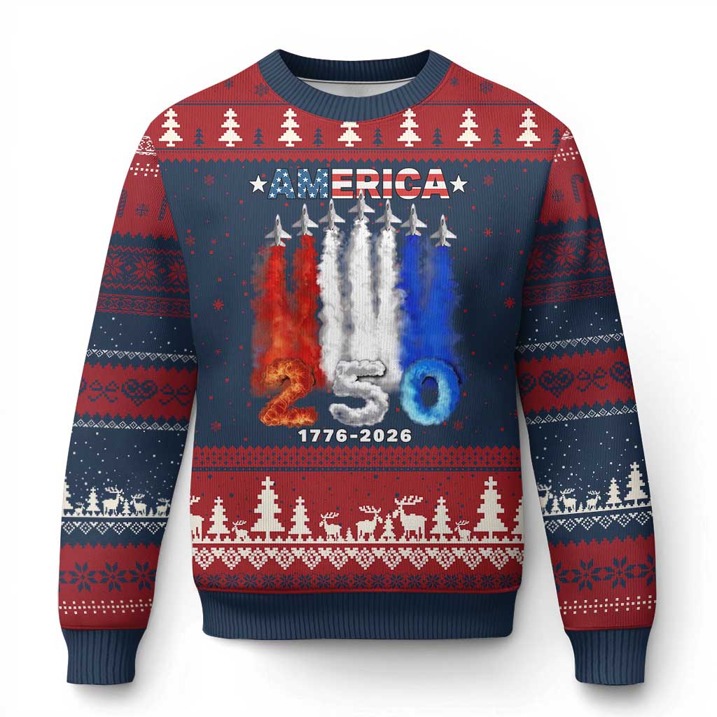 Patriotic Fighter Jets Ugly Christmas Sweater USA 250 Years Of Freedom TS12 Navy Red Print Your Wear
