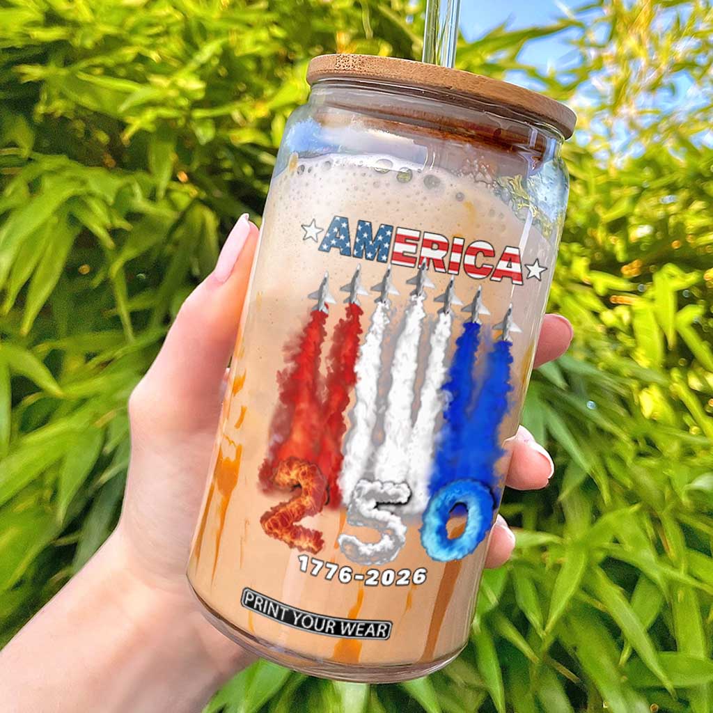 Patriotic Fighter Jets Glass Can USA 250 Years Of Freedom TS12 Black Print Your Wear