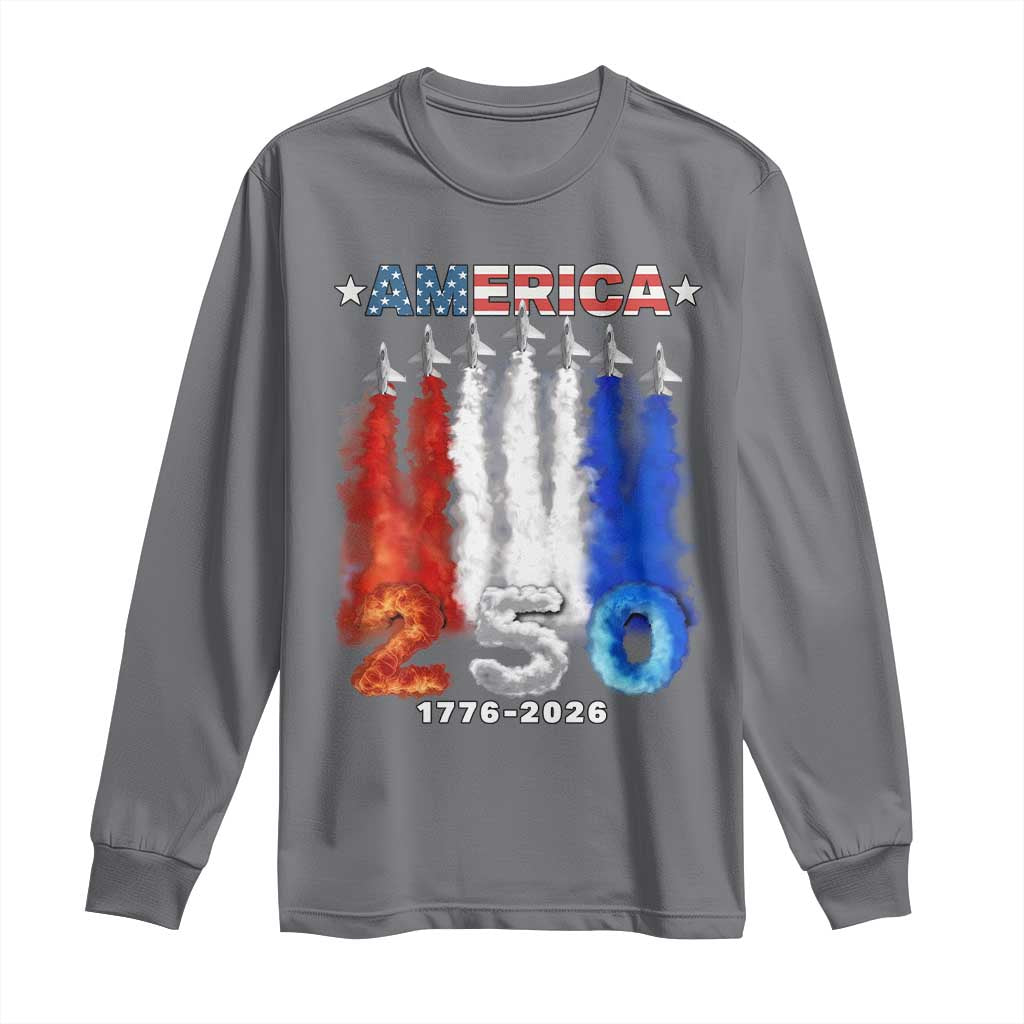 Patriotic Fighter Jets Long Sleeve Shirt USA 250 Years Of Freedom TS12 Charcoal Print Your Wear