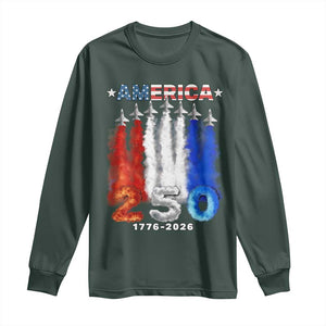 Patriotic Fighter Jets Long Sleeve Shirt USA 250 Years Of Freedom TS12 Dark Forest Green Print Your Wear