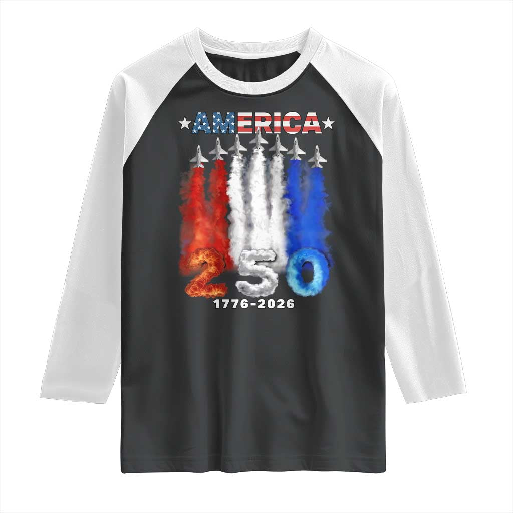 Patriotic Fighter Jets Raglan Shirt USA 250 Years Of Freedom TS12 Black White Print Your Wear