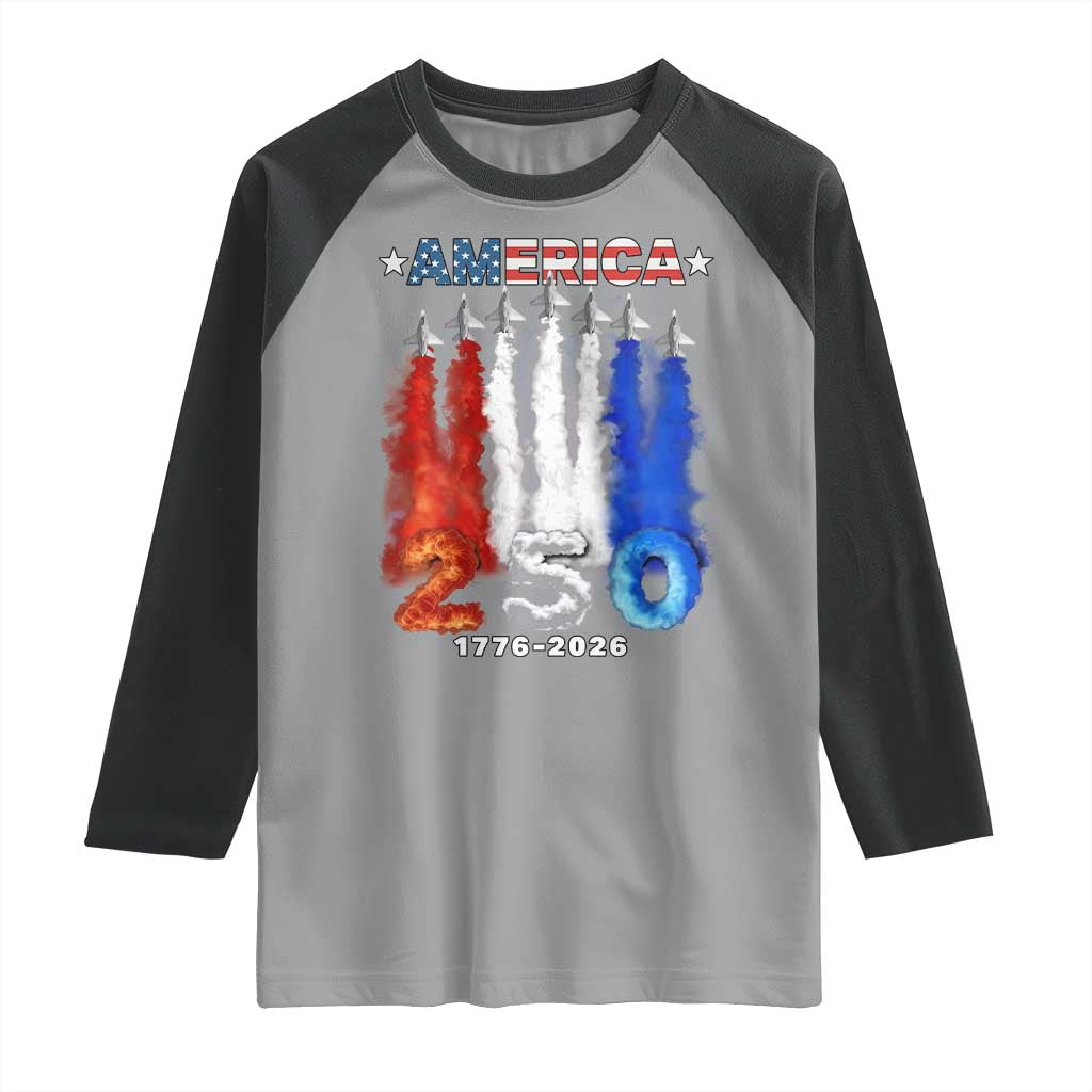 Patriotic Fighter Jets Raglan Shirt USA 250 Years Of Freedom TS12 Sport Gray Black Print Your Wear