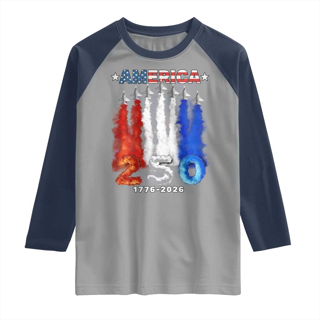 Patriotic Fighter Jets Raglan Shirt USA 250 Years Of Freedom TS12 Sport Gray Navy Print Your Wear