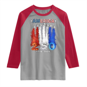 Patriotic Fighter Jets Raglan Shirt USA 250 Years Of Freedom TS12 Sport Gray Red Print Your Wear