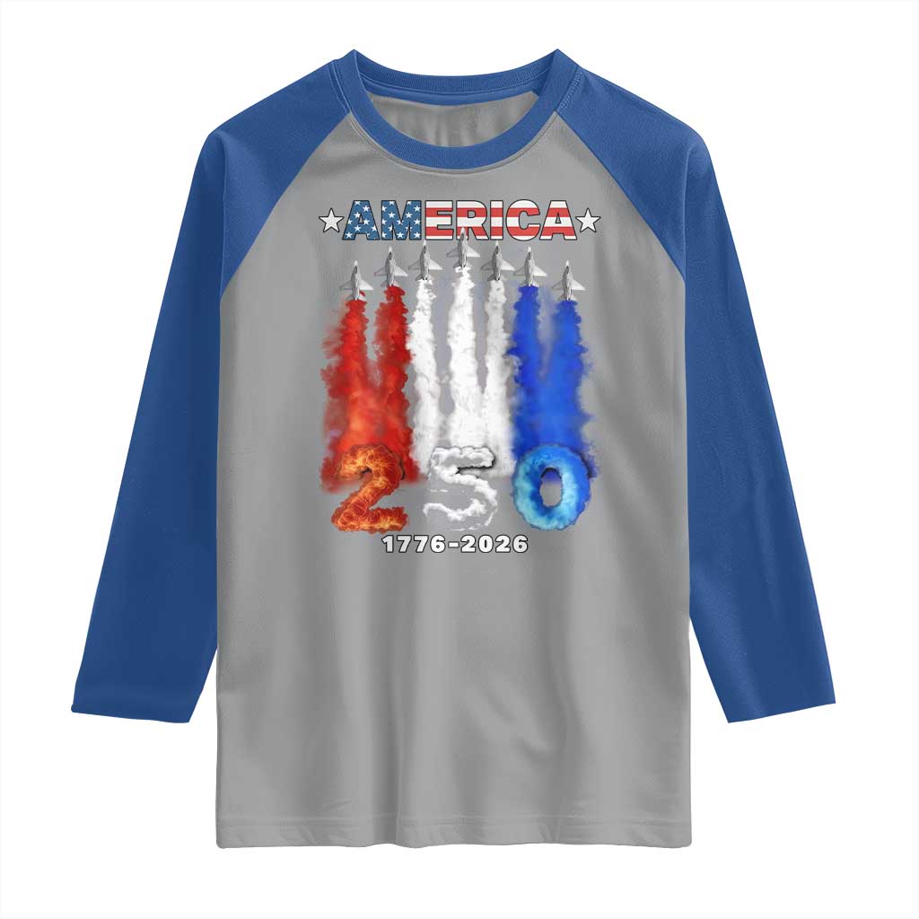 Patriotic Fighter Jets Raglan Shirt USA 250 Years Of Freedom TS12 Sport Gray Royal Print Your Wear
