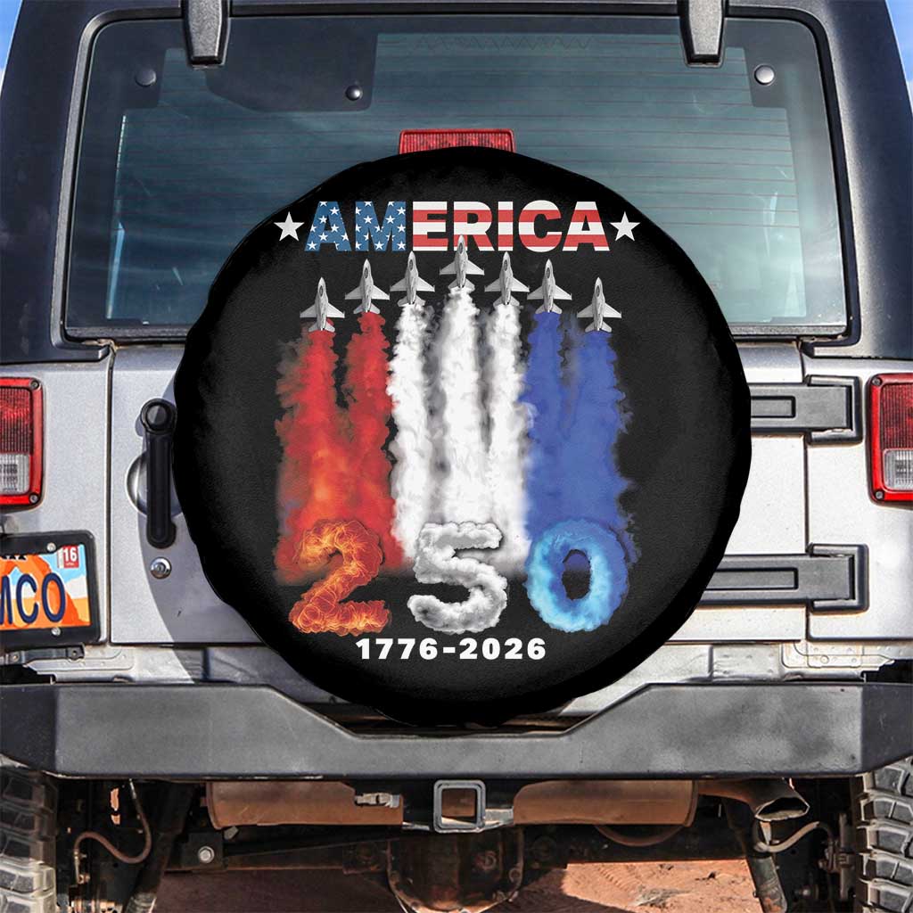 Patriotic Fighter Jets Spare Tire Cover USA 250 Years Of Freedom TS12 No hole Black Print Your Wear