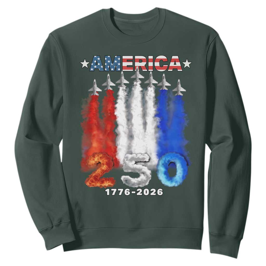 Patriotic Fighter Jets Sweatshirt USA 250 Years Of Freedom TS12 Dark Forest Green Print Your Wear