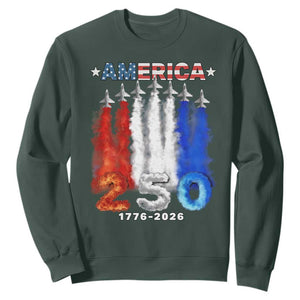 Patriotic Fighter Jets Sweatshirt USA 250 Years Of Freedom TS12 Dark Forest Green Print Your Wear
