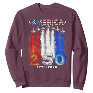 Patriotic Fighter Jets Sweatshirt USA 250 Years Of Freedom TS12 Maroon Print Your Wear