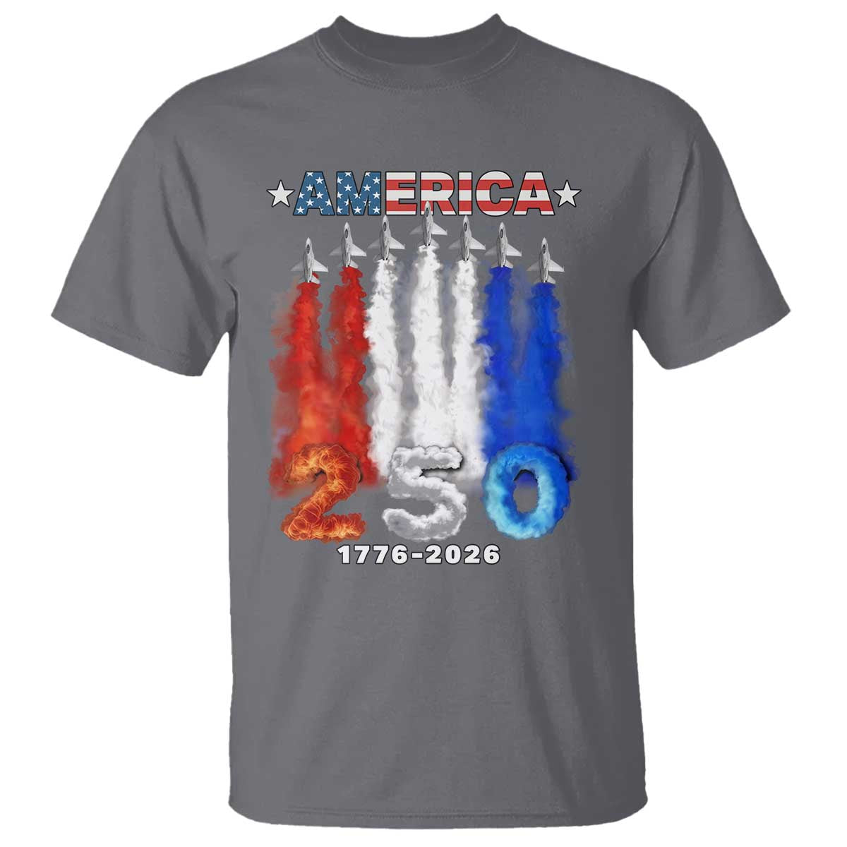 Patriotic Fighter Jets T Shirt USA 250 Years Of Freedom TS12 Charcoal Print Your Wear
