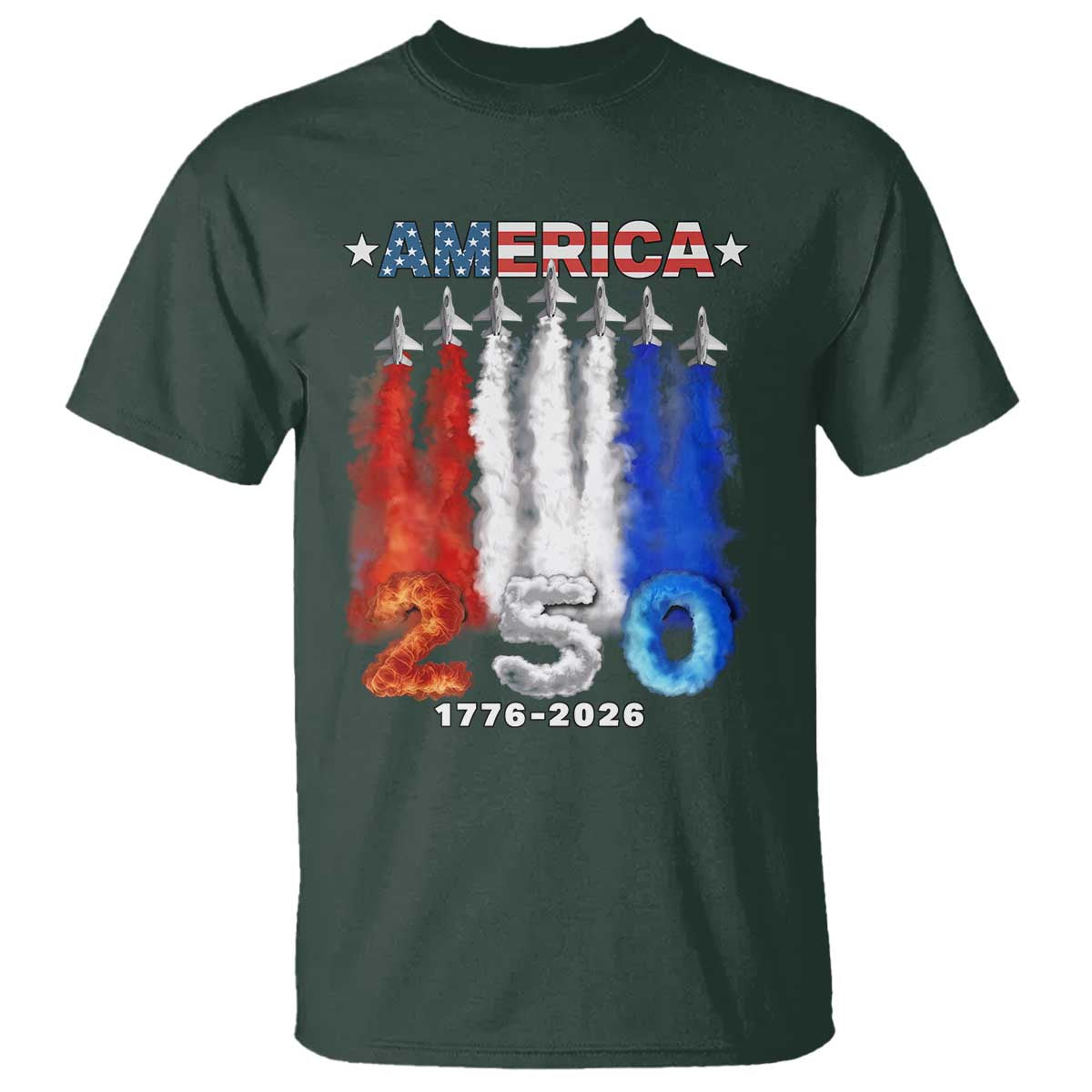 Patriotic Fighter Jets T Shirt USA 250 Years Of Freedom TS12 Dark Forest Green Print Your Wear