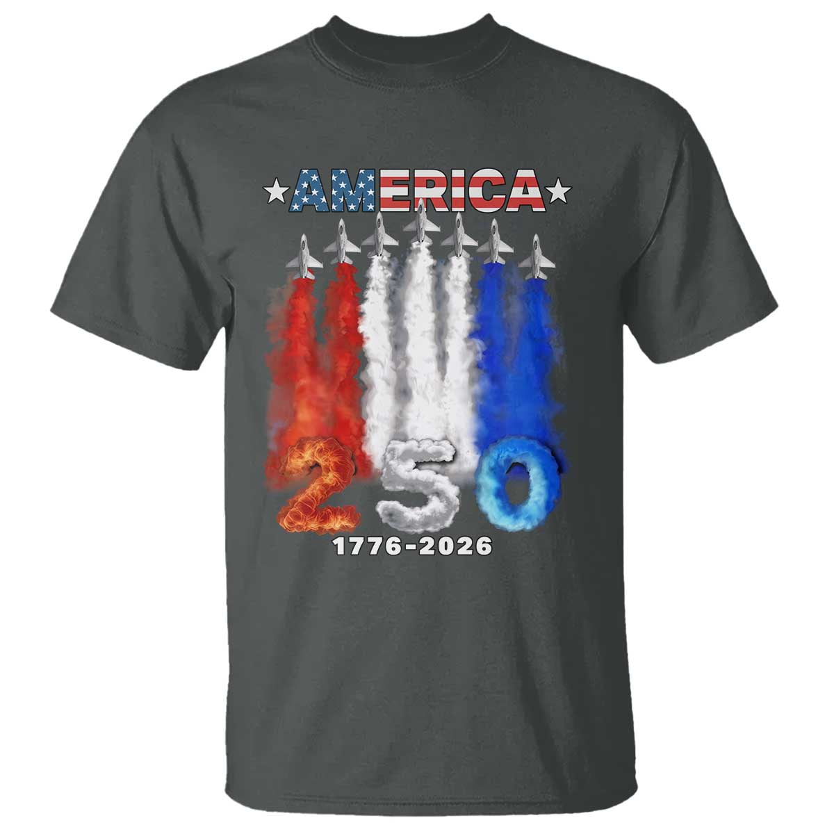 Patriotic Fighter Jets T Shirt USA 250 Years Of Freedom TS12 Dark Heather Print Your Wear