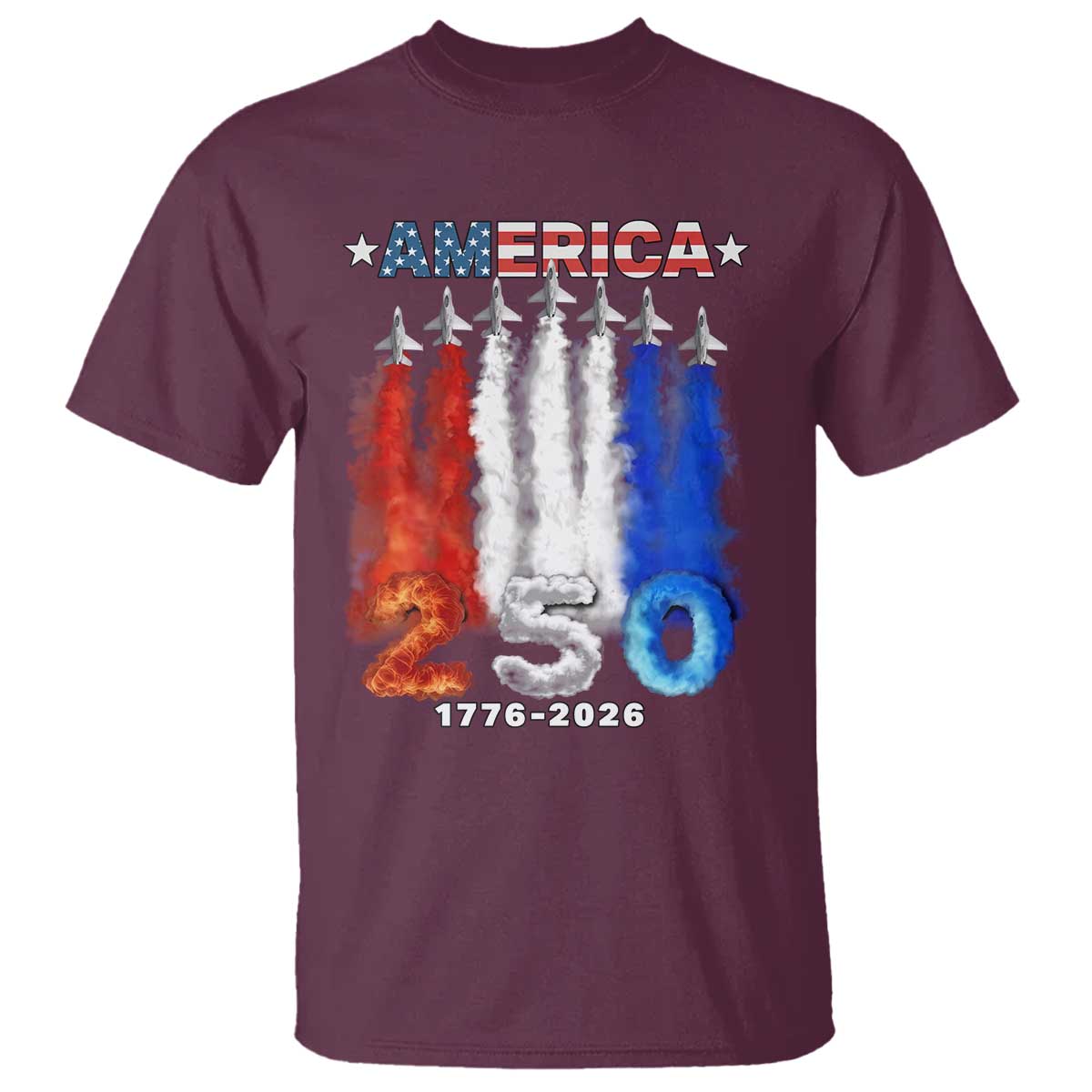 Patriotic Fighter Jets T Shirt USA 250 Years Of Freedom TS12 Maroon Print Your Wear