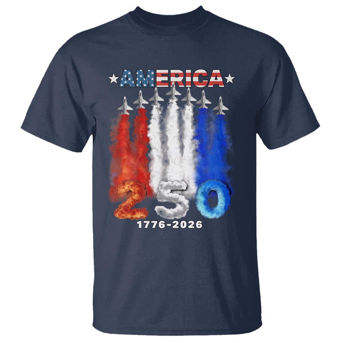 Patriotic Fighter Jets T Shirt USA 250 Years Of Freedom TS12 Navy Print Your Wear