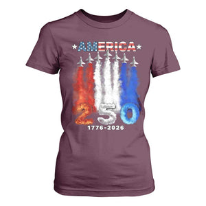 Patriotic Fighter Jets T Shirt For Women USA 250 Years Of Freedom TS12 Maroon Print Your Wear
