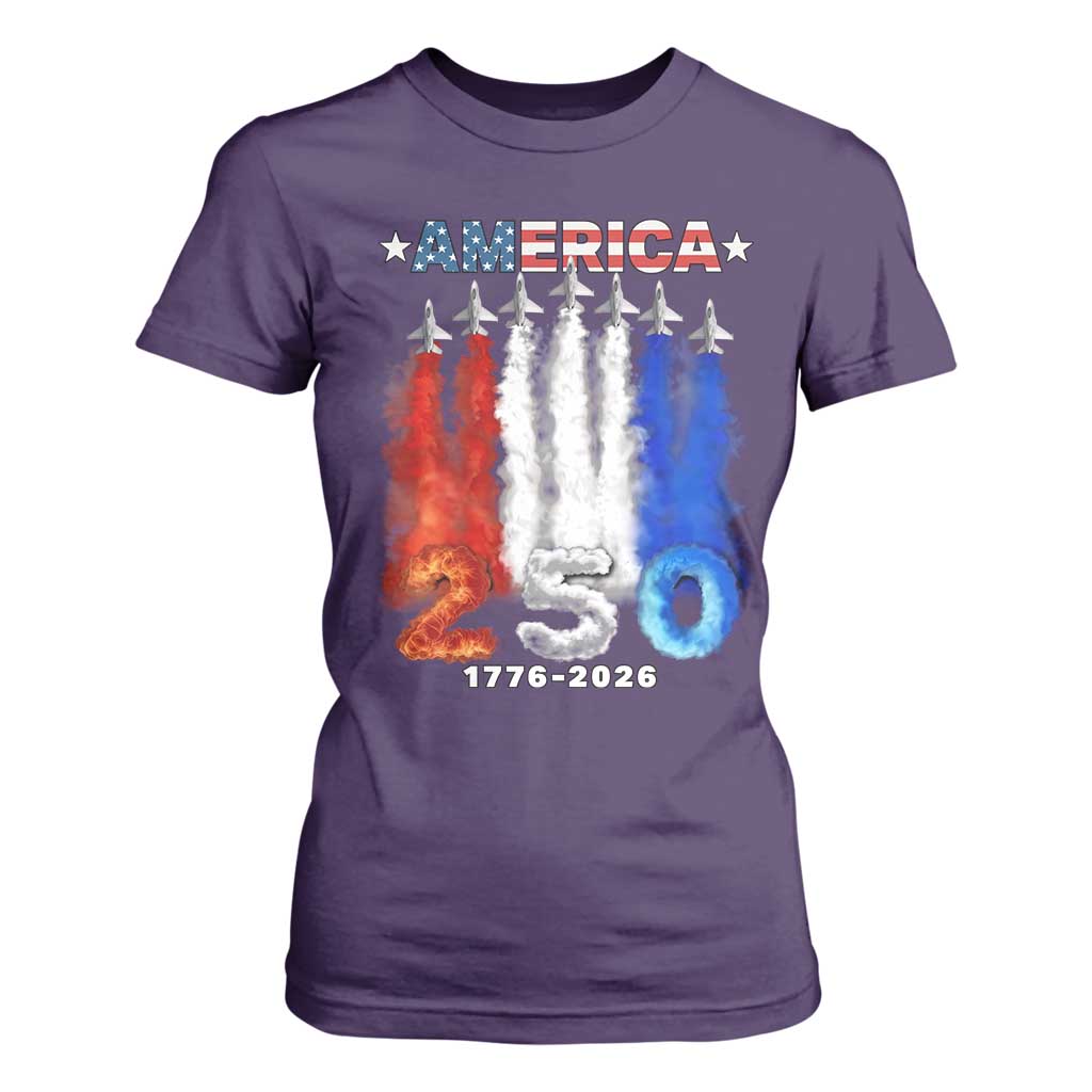 Patriotic Fighter Jets T Shirt For Women USA 250 Years Of Freedom TS12 Purple Print Your Wear