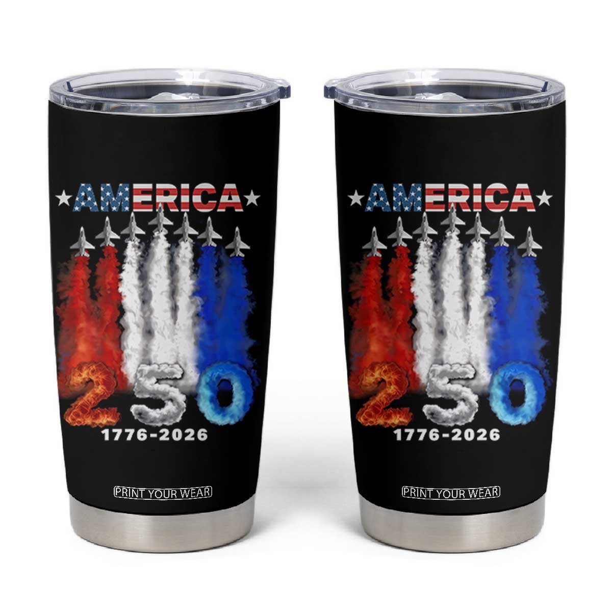 Patriotic Fighter Jets Tumbler Cup USA 250 Years Of Freedom TS12 Black Print Your Wear
