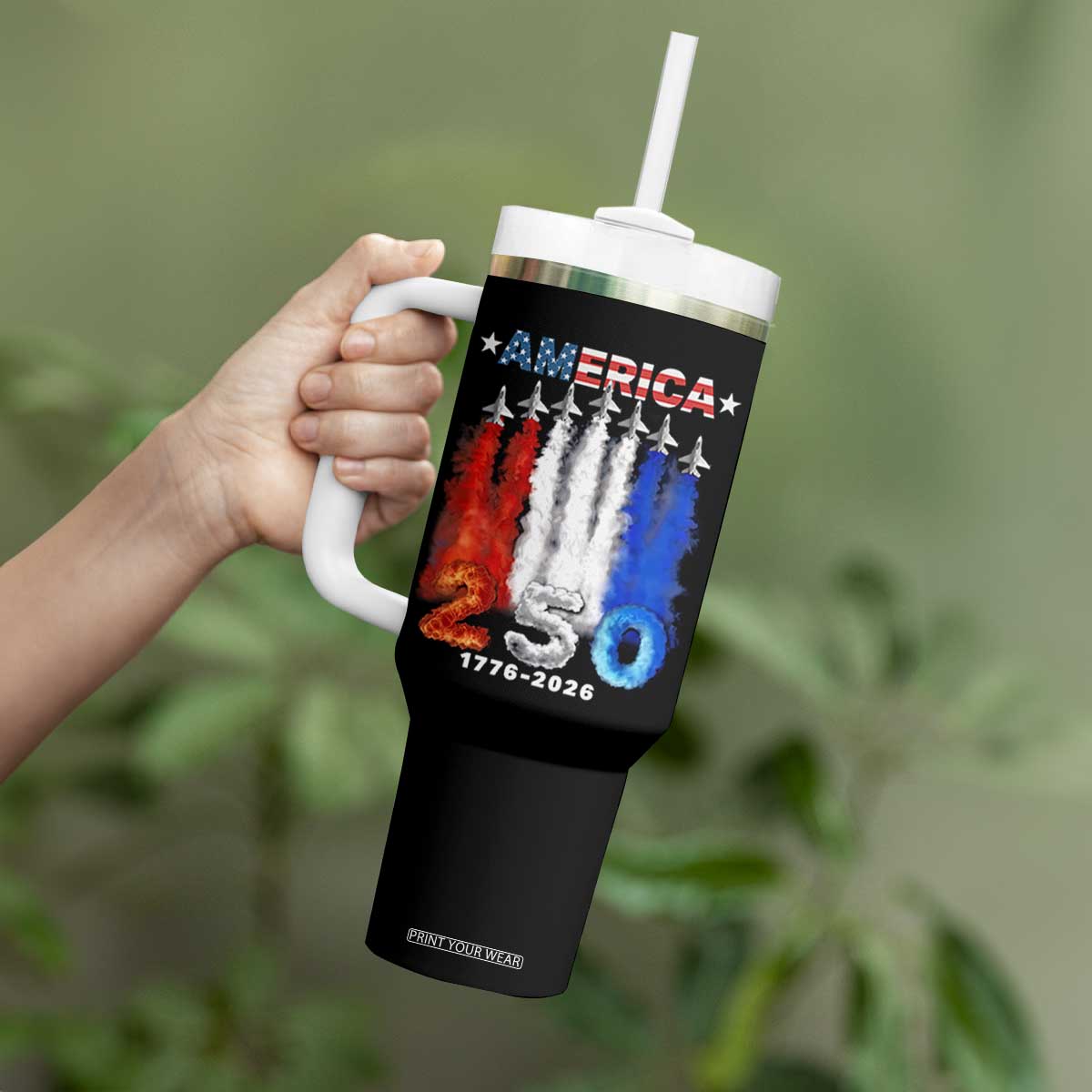Patriotic Fighter Jets Tumbler With Handle USA 250 Years Of Freedom TS12 Print Your Wear