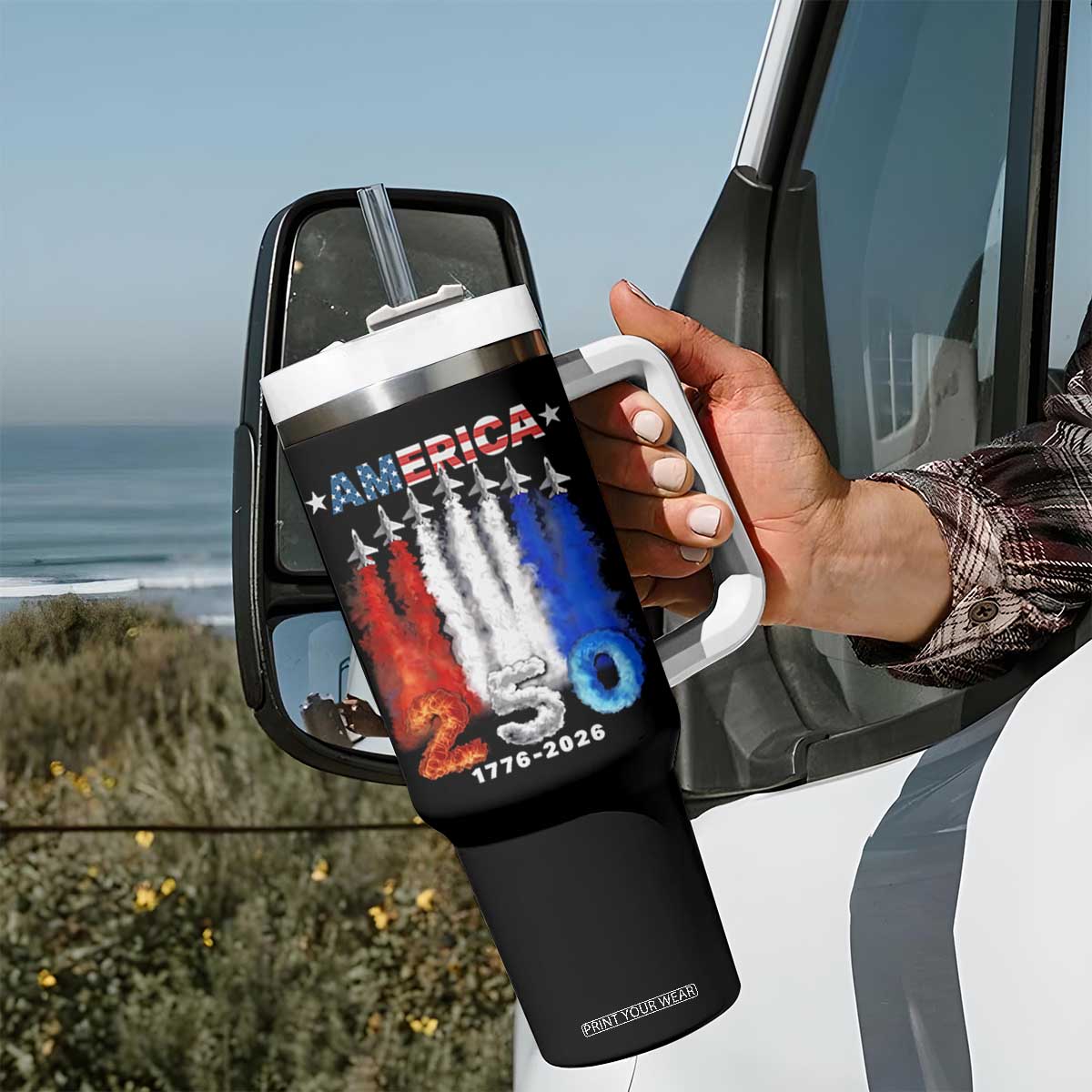 Patriotic Fighter Jets Tumbler With Handle USA 250 Years Of Freedom TS12 Print Your Wear