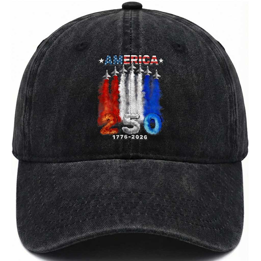 Patriotic Fighter Jets Washed Cotton Baseball Cap USA 250 Years Of Freedom TS12 Washed Cap Universal Fit Black Print Your Wear