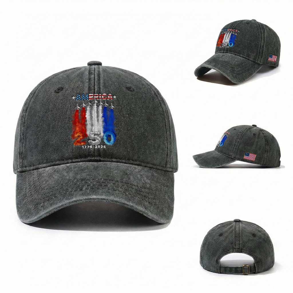 Patriotic Fighter Jets Washed Cotton Baseball Cap USA 250 Years Of Freedom TS12 Washed Cap Universal Fit Dark Green Print Your Wear