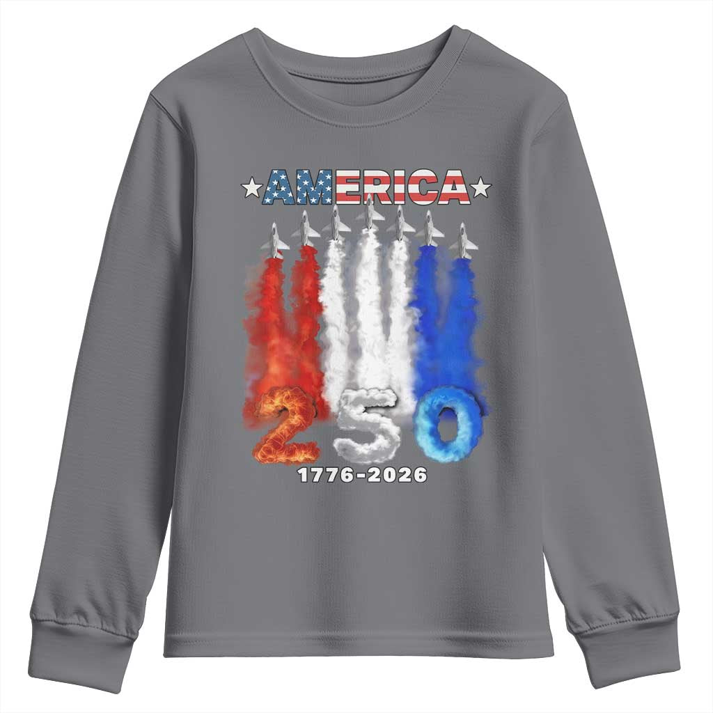Patriotic Fighter Jets Youth Sweatshirt USA 250 Years Of Freedom TS12 Charcoal Print Your Wear