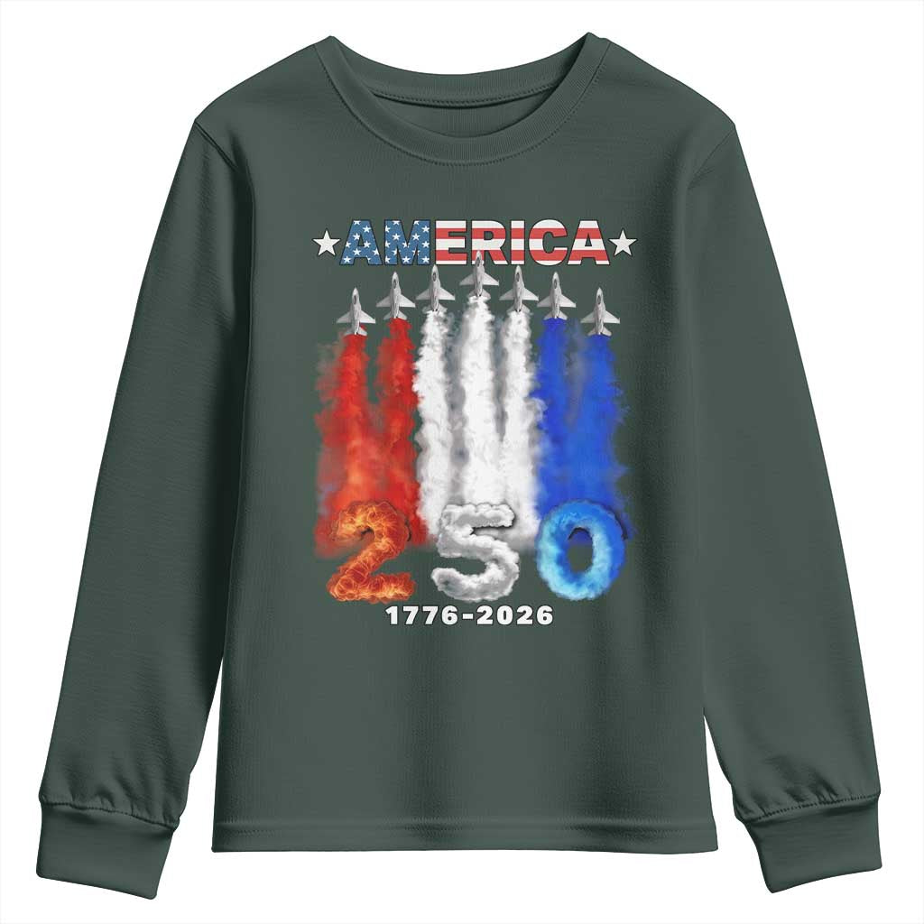 Patriotic Fighter Jets Youth Sweatshirt USA 250 Years Of Freedom TS12 Dark Forest Green Print Your Wear