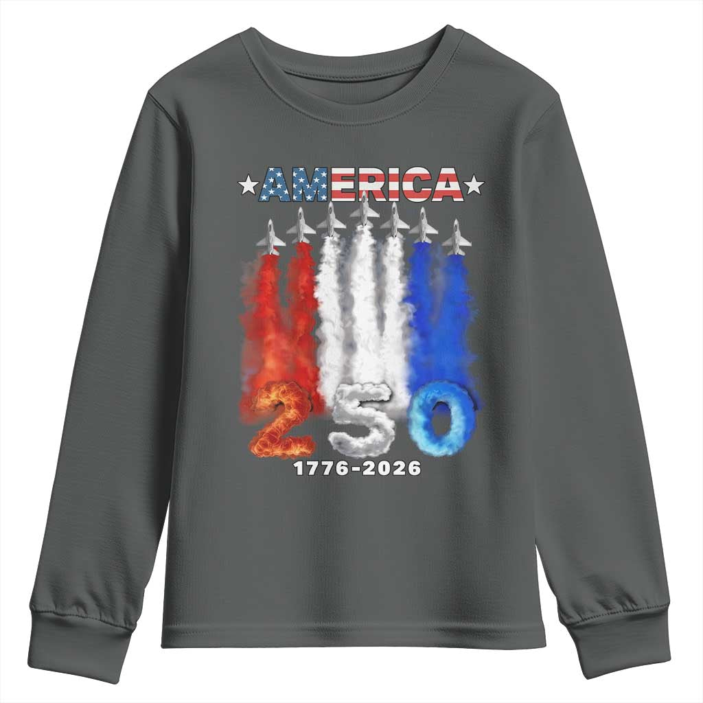 Patriotic Fighter Jets Youth Sweatshirt USA 250 Years Of Freedom TS12 Dark Heather Print Your Wear