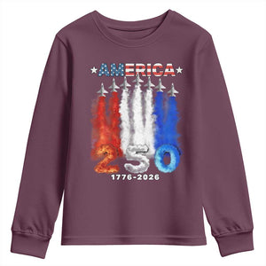 Patriotic Fighter Jets Youth Sweatshirt USA 250 Years Of Freedom TS12 Maroon Print Your Wear