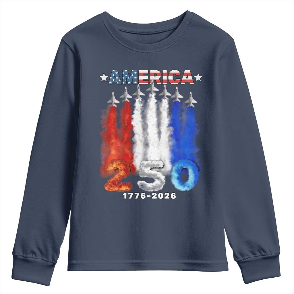 Patriotic Fighter Jets Youth Sweatshirt USA 250 Years Of Freedom TS12 Navy Print Your Wear