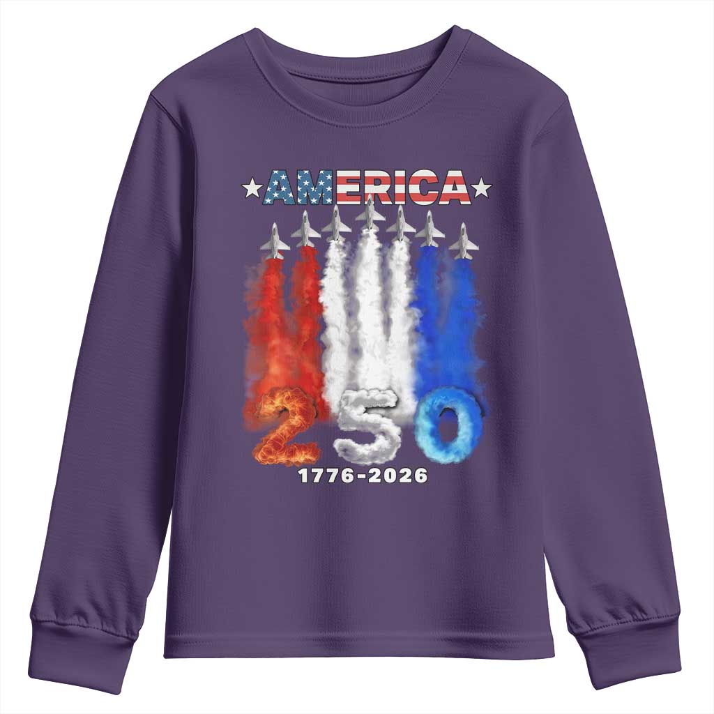 Patriotic Fighter Jets Youth Sweatshirt USA 250 Years Of Freedom TS12 Purple Print Your Wear