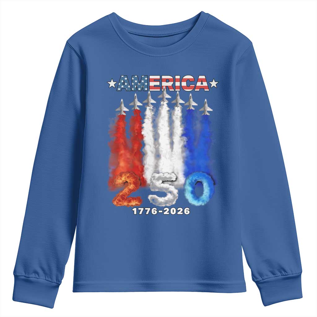 Patriotic Fighter Jets Youth Sweatshirt USA 250 Years Of Freedom TS12 Royal Blue Print Your Wear