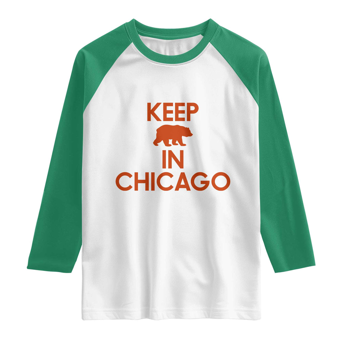 Keep Bear In Chicago CFB Raglan Shirt Gift For Sports Fan TS12 White Kelly Green Print Your Wear