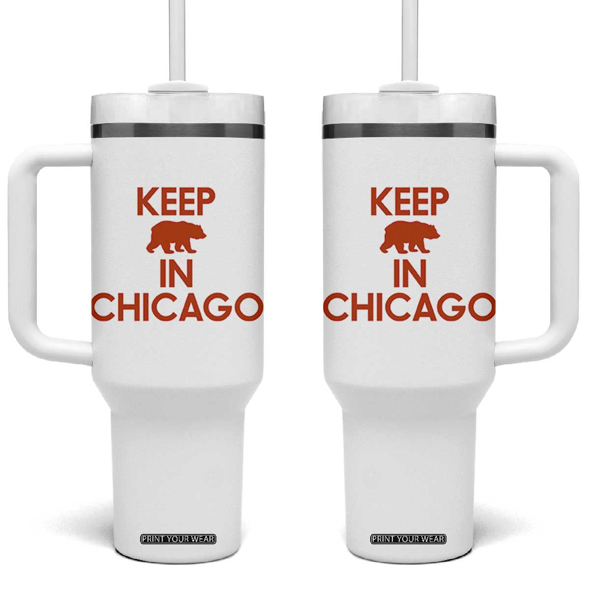 Keep Bear In Chicago CFB Tumbler With Handle Gift For Sports Fan TS12 One Size: 40 oz White Print Your Wear