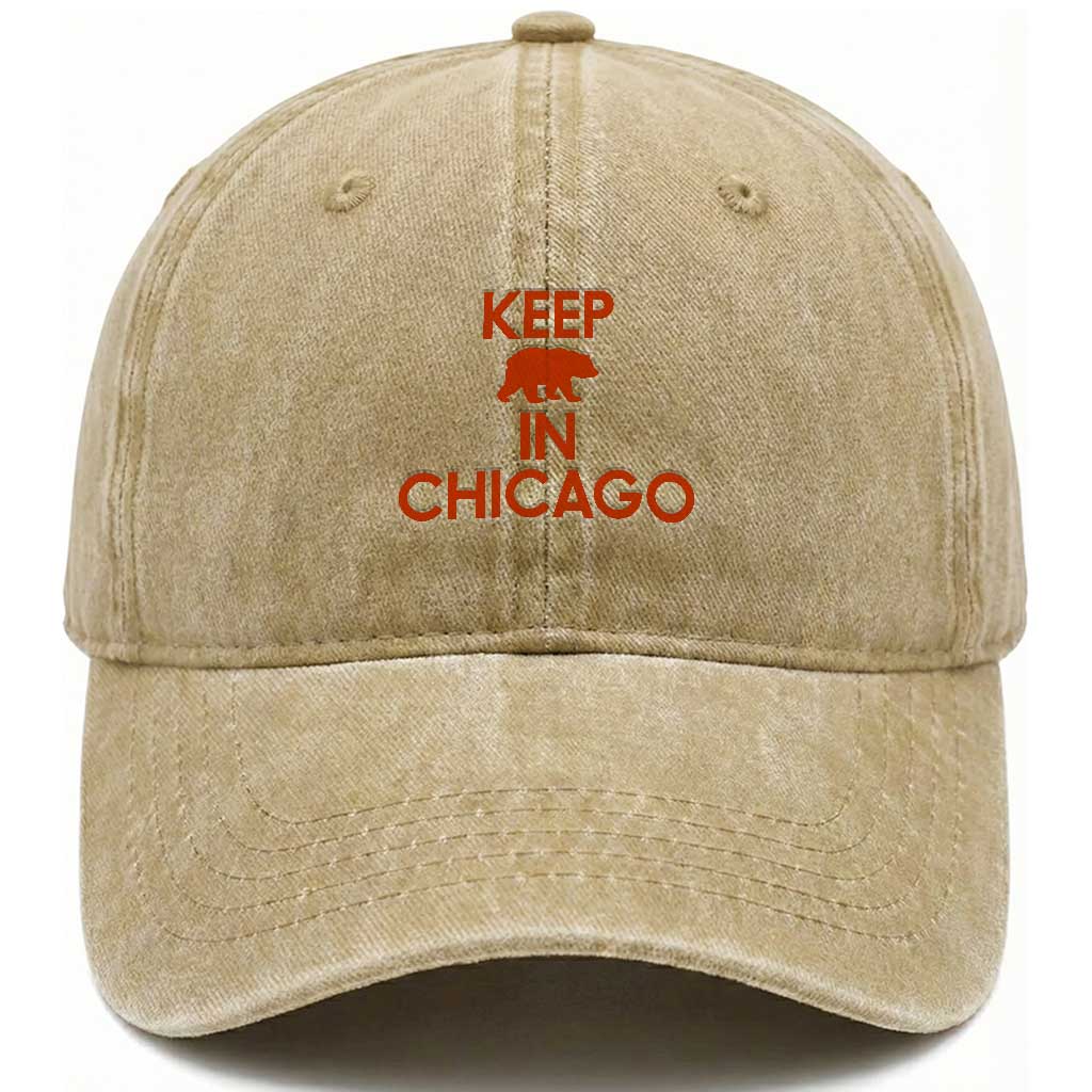 Keep Bear In Chicago CFB Washed Cotton Baseball Cap Gift For Sports Fan TS12 Print Your Wear