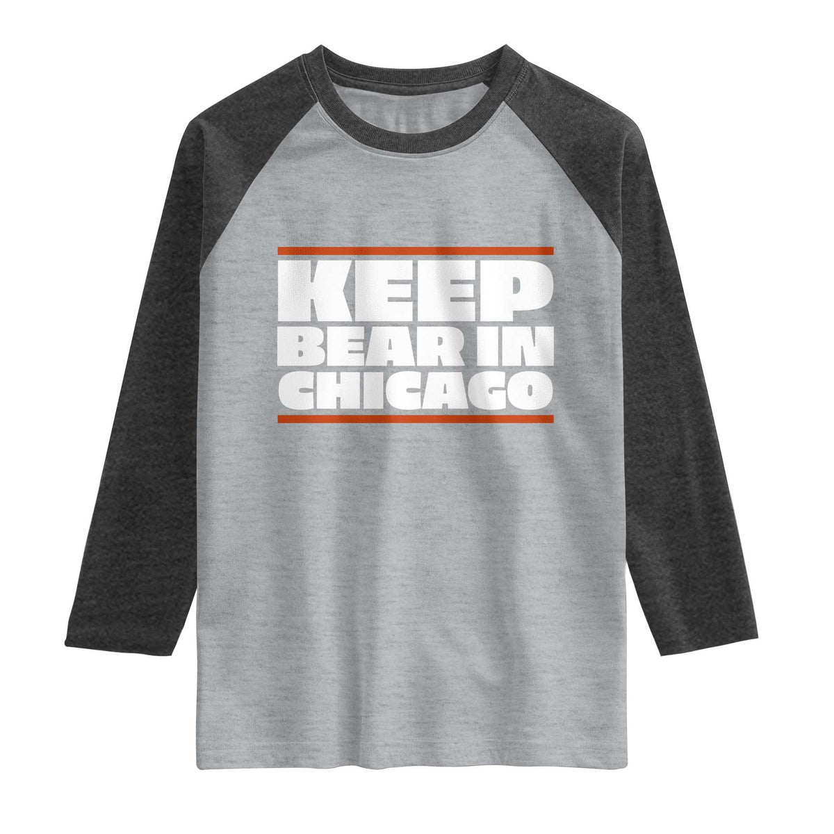 Keep Bear In Chicago CFB Raglan Shirt Funny Football Fan Pride TS12 Heather Gray Heather Charcoal Print Your Wear