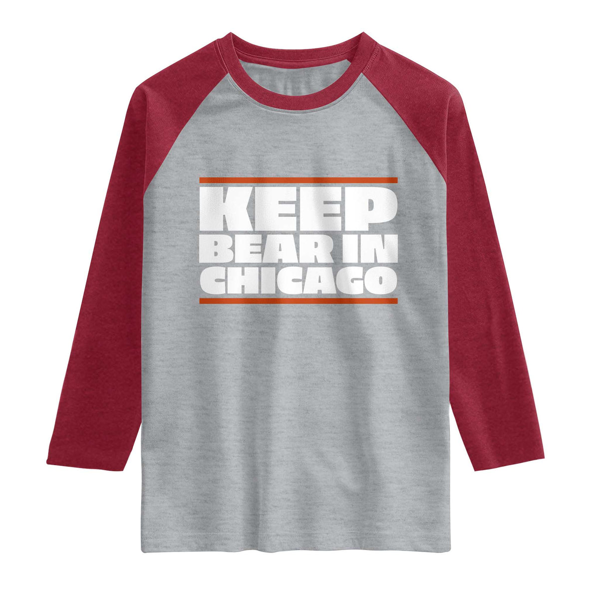 Keep Bear In Chicago CFB Raglan Shirt Funny Football Fan Pride TS12 Heather Gray Heather Red Print Your Wear
