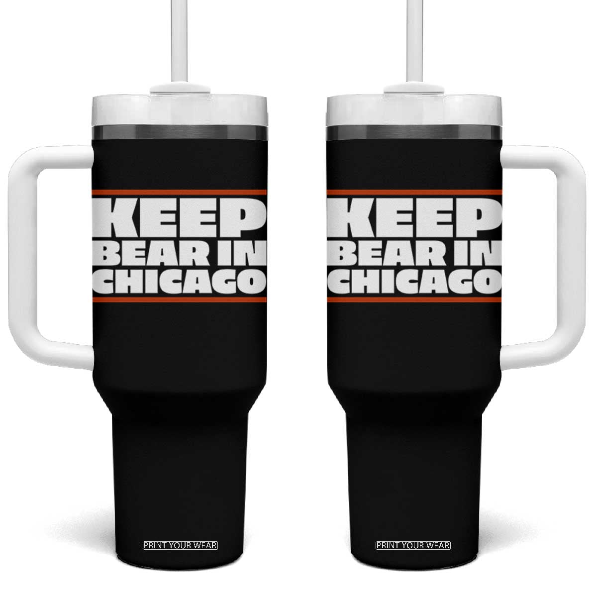 Keep Bear In Chicago CFB Tumbler With Handle Funny Football Fan Pride TS12 One Size: 40 oz Black Print Your Wear